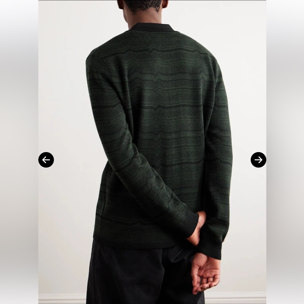 Mr P. Wool - Jacquard Green and Black Cardigan Sweater-Made in Italy - Picture 3 of 14